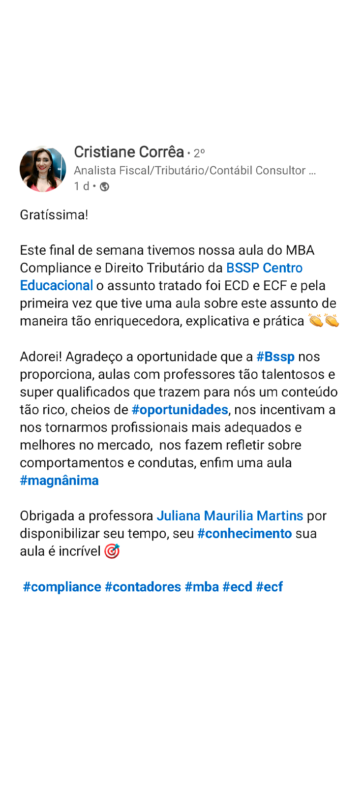 Depoimento publicado no LinkedIn (01)