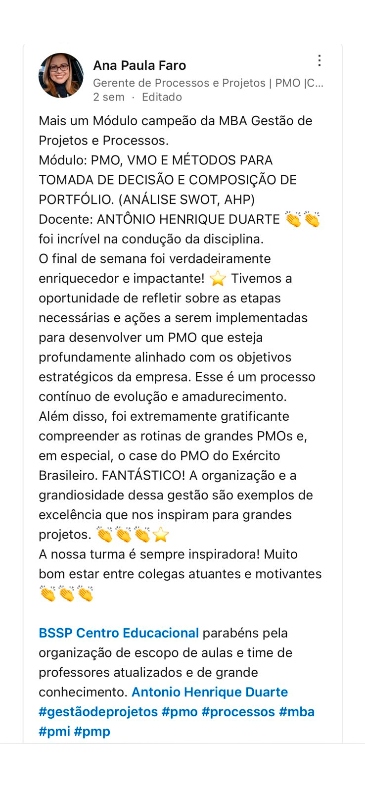 Depoimento publicado no LinkedIn (16)